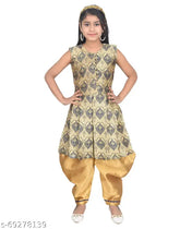 Art Silk Anarkali Kurta with Patiala Set, printed, sleeveless, round neck, elasticated dhoti, net dupatta - Sniffy Girls ethnic wear for kids (4-5yrs, 5-6yrs, 3-4yrs, 8-9yrs, 6-7yrs, 7-8yrs), India origin